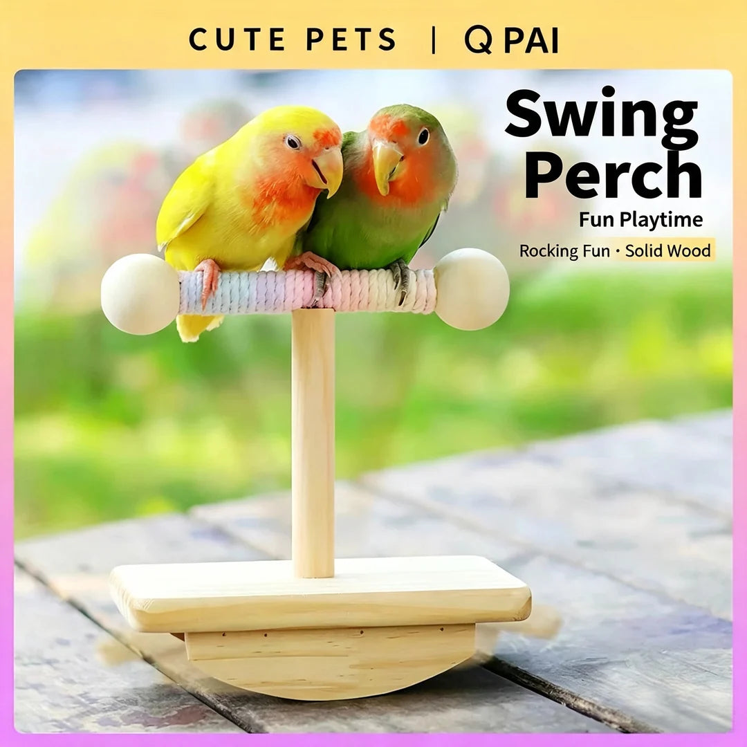 🐦Wooden Rocking Bird Perch – Natural Balance Playground for Small Birds