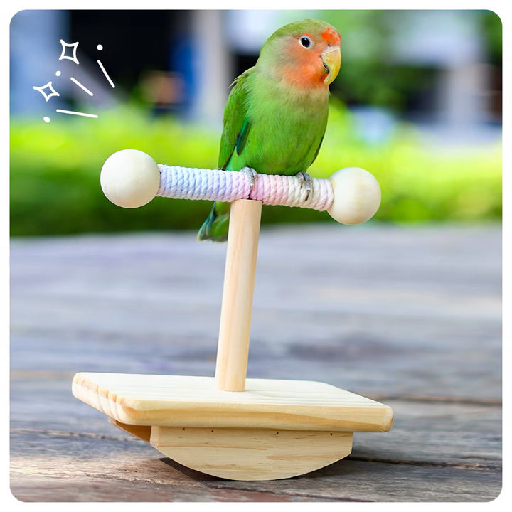 🐦Wooden Rocking Bird Perch – Natural Balance Playground for Small Birds